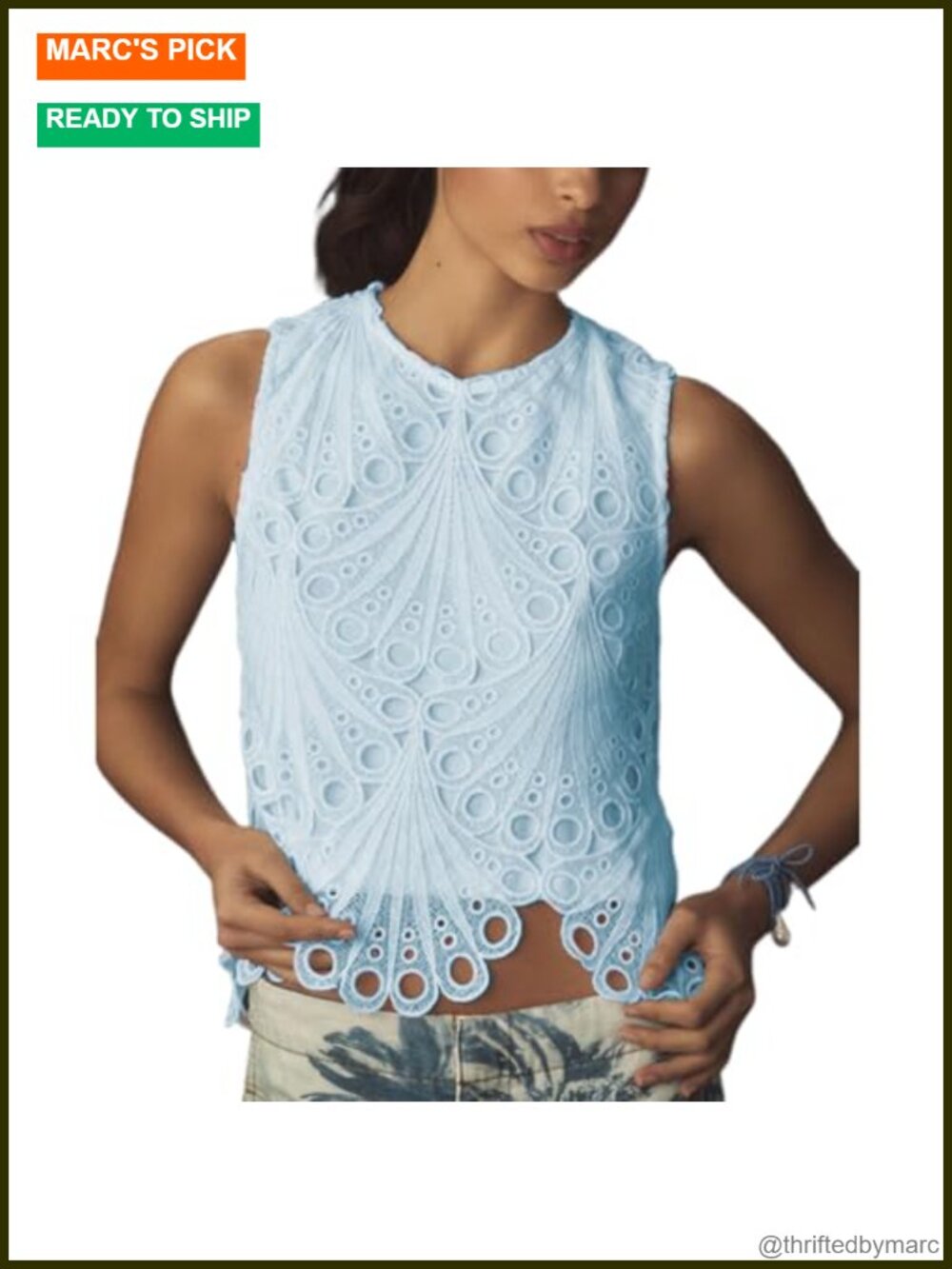 Lace Tank Top Sleeveless Embroidered Eyelet Blouse Crew Neck